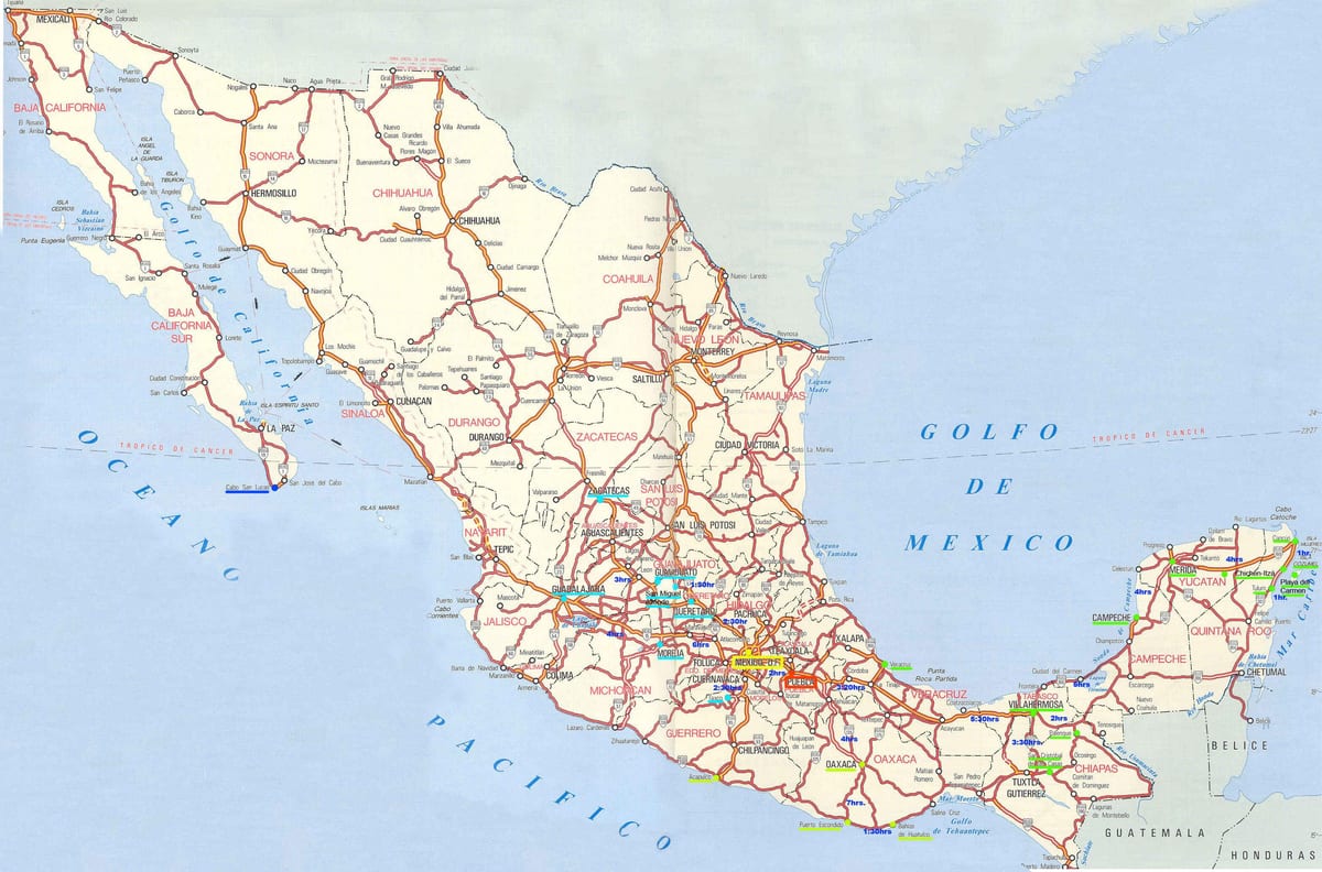 kort af Mexíkó akstur