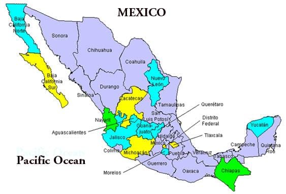 kort af dalnum Mexíkó