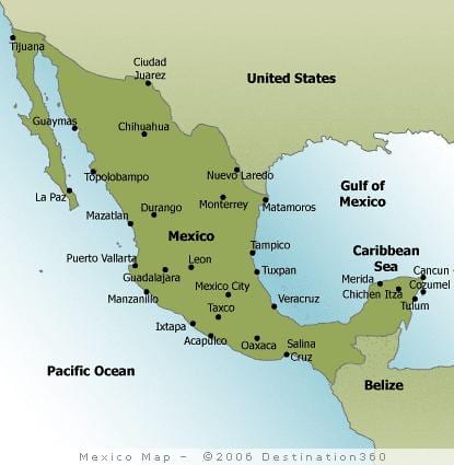 ströndum í Mexíkó kort