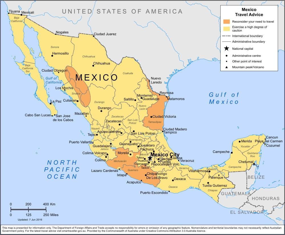 kort af vestur-strönd Mexíkó