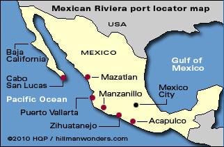 kort af mexíkósku riviera