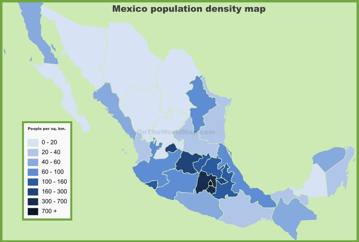 íbúafjölda kort Mexíkó