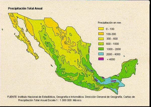kort af Mexíkó úrkomu