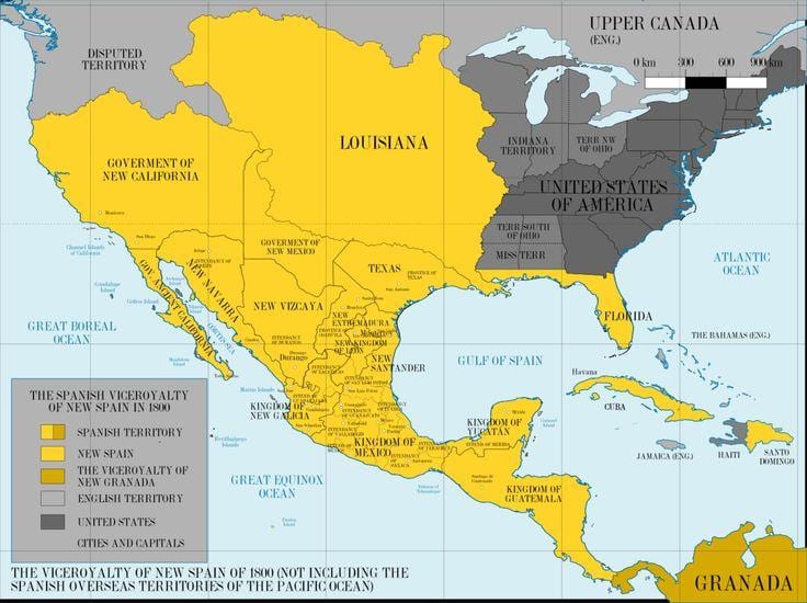 kort af Mexíkó 1800