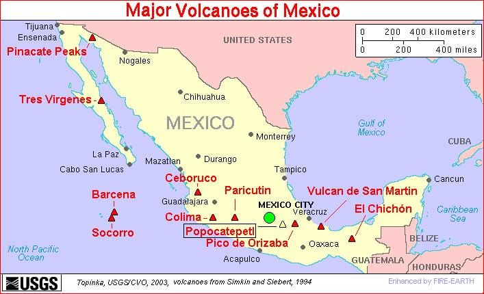 kort af Mexíkó eldfjall