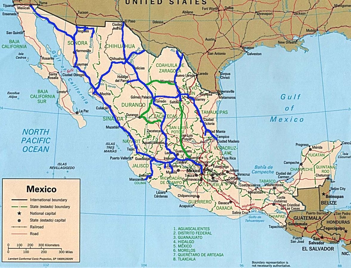 kort af Mexíkó flytur