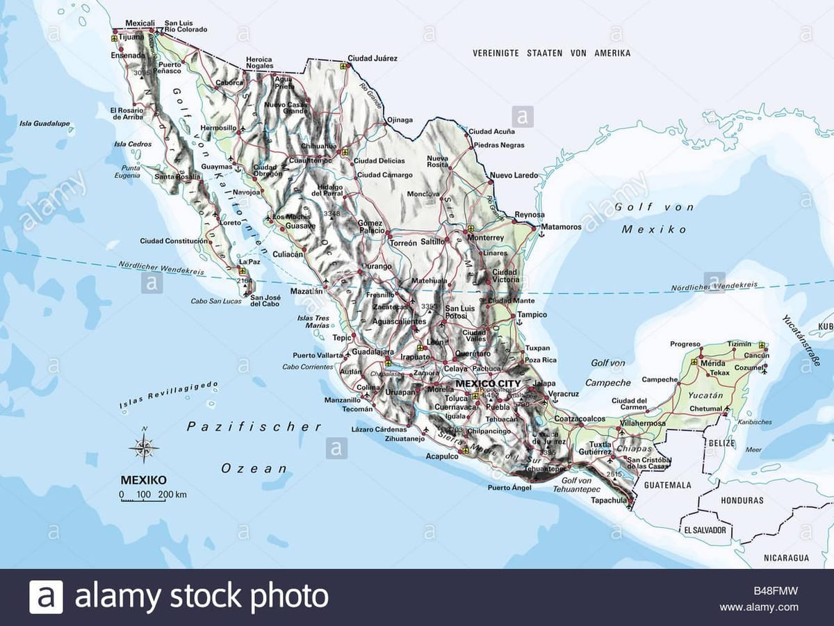 kort af Mexíkó ocean