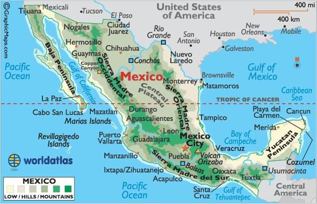 Mexíkó fjöll kort