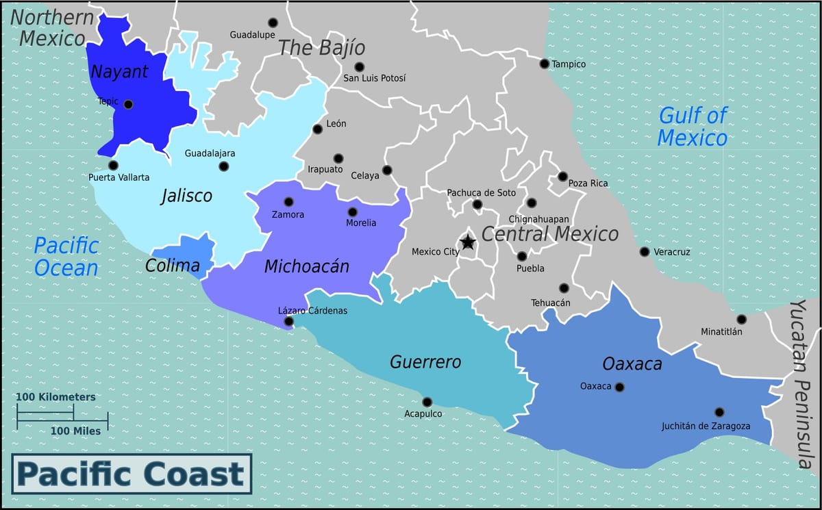 kort af pacific strönd Mexíkó
