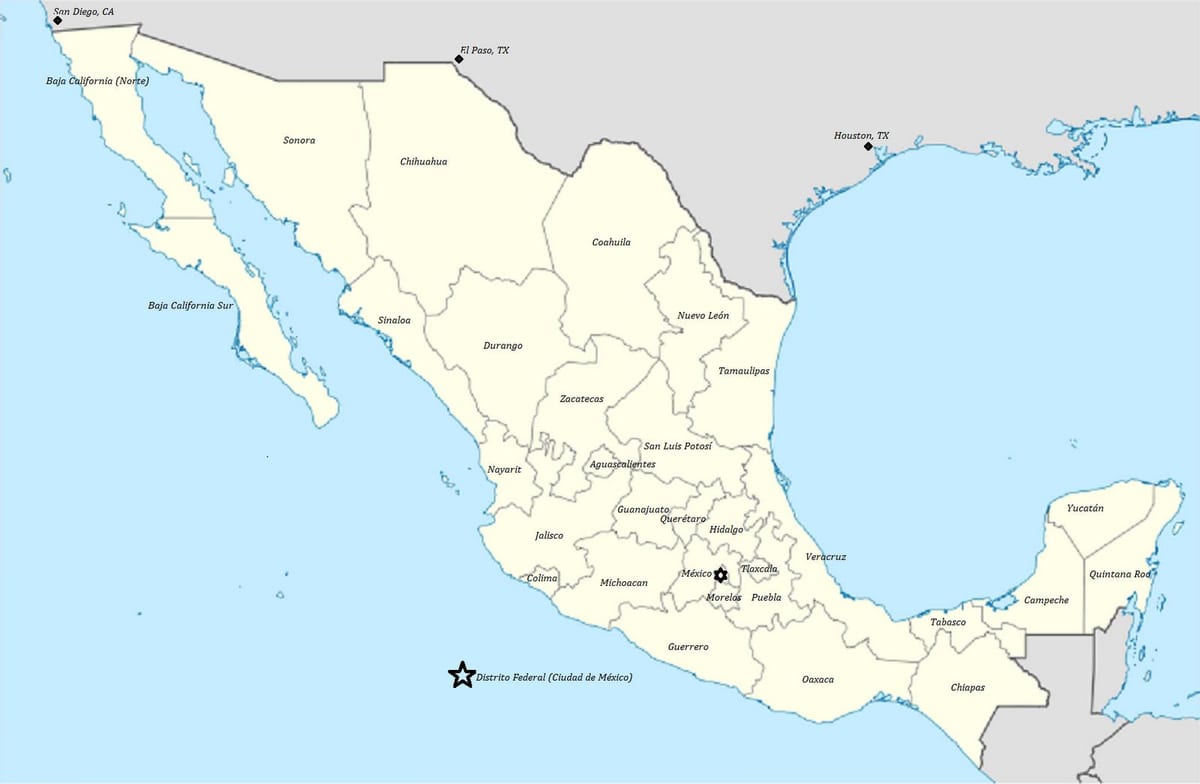 ríkjum í Mexíkó kort