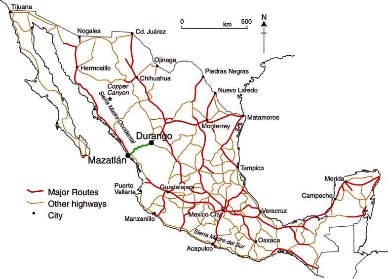 mexíkóskur to road kort