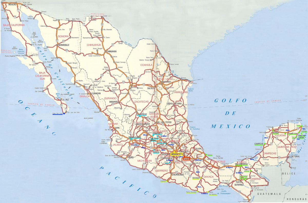 kort af Mexíkó vegi