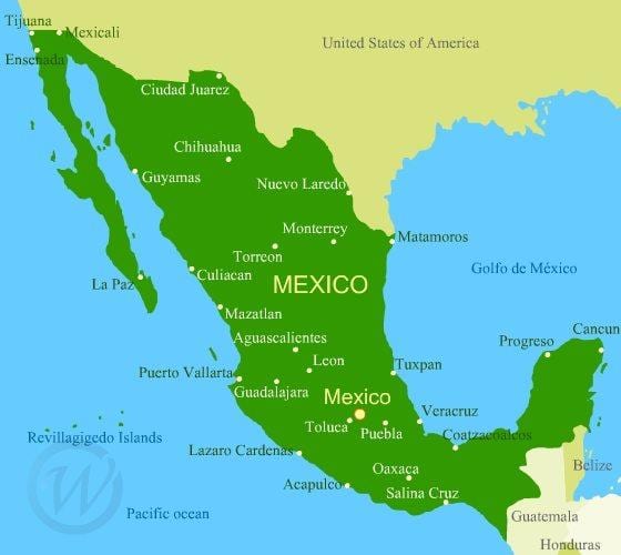 west strönd Mexíkó kort