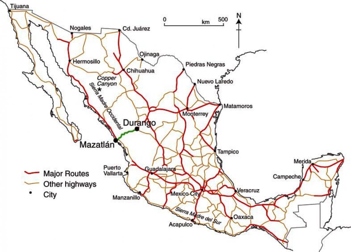 mexíkóskur to road kort