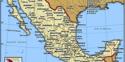 Kort af austur strönd Mexíkó