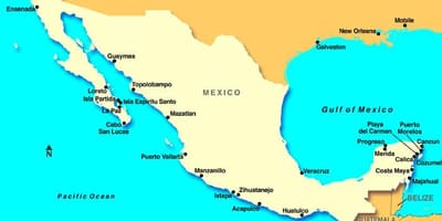 Kort af Mexíkó cruise höfnum