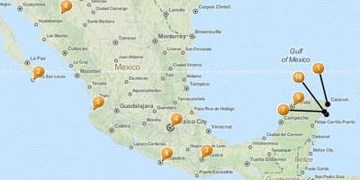 Kort af blettum frí í Mexíkó