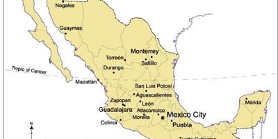 Kort af stórar borgir í Mexíkó