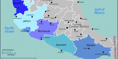 Kort af pacific strönd Mexíkó