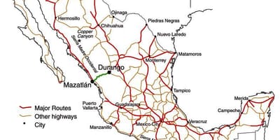 Mexíkóskur to road kort