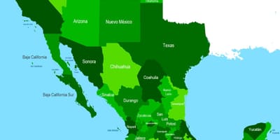 Kort af suðvestri Mexíkó